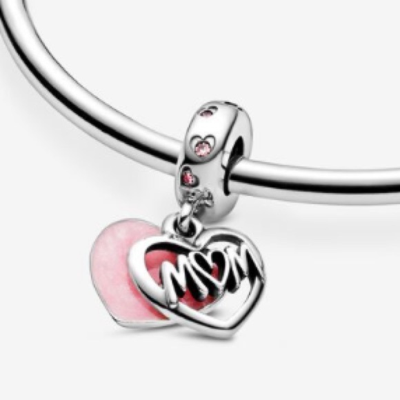 💗BEAUTIFUL PINK DANGLE CHARM W/SILVER MOM SCRIPT-FiITS ALL PANDORA BRACELETS 💗 - Picture 5 of 6